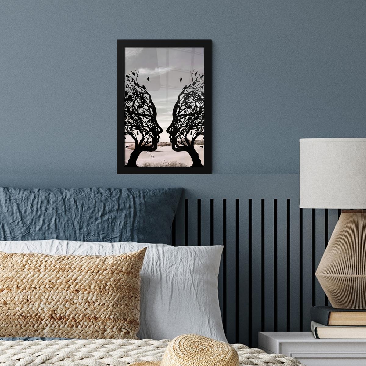 POSTER MIT RAHMEN Strand - Meer - Menschen - Baum - Moderne Kunst Poster 20x30 cm - Hellgrau, Papier (20/30cm) - MuchoWow