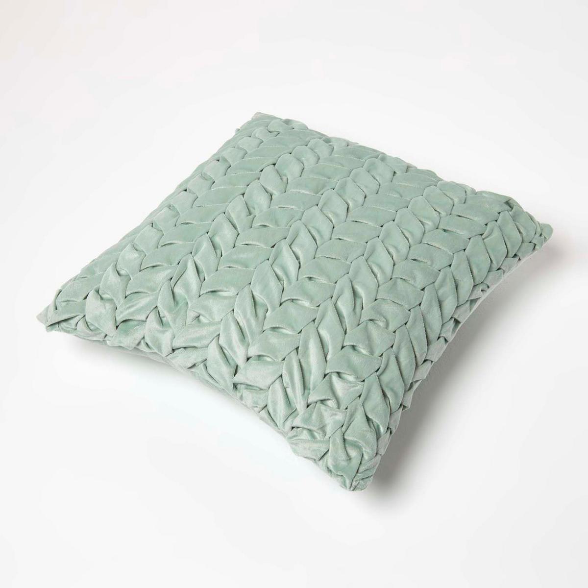 SAMTKISSEN Grace mint 45/45 cm plissiert in Flechtoptik - Mintgrün, Textil (45/45cm) - Homescapes