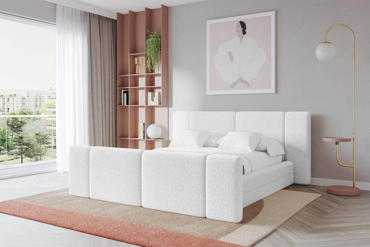 POLSTERBETT mit Bettkasten, Fußteil und Lattenrost, Bett mit Matratze H3/H4 - TEVO-Z 140x200 Weiß - Weiß, Holzwerkstoff/Textil (140/200cm) - ALTDECOR