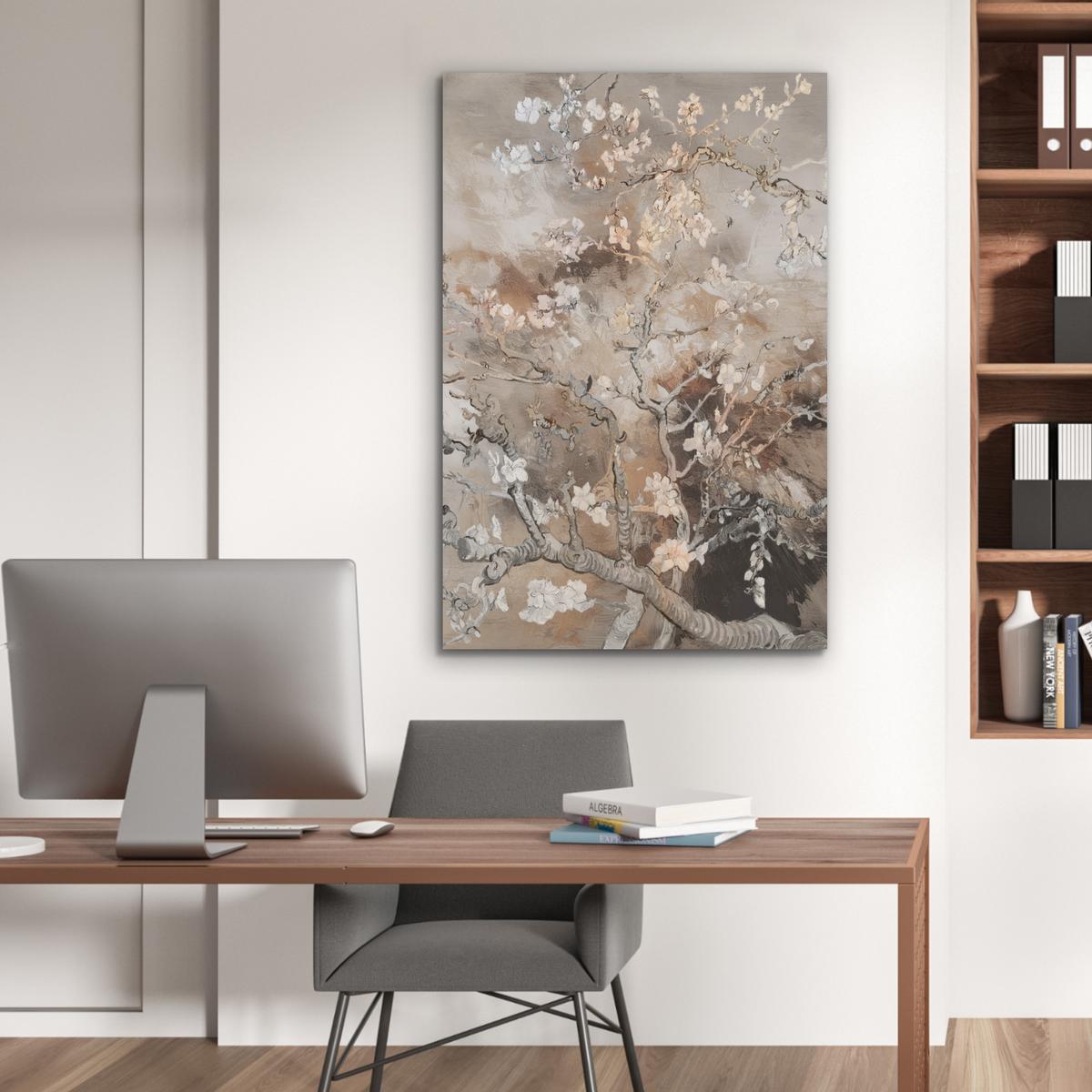 AKUSTIKBILD Mandelblüte - Kunst - Van Gogh - Beige - Abstrakt Wanddeko 70x100 cm - Braun, Kunststoff (70/100cm) - MuchoWow