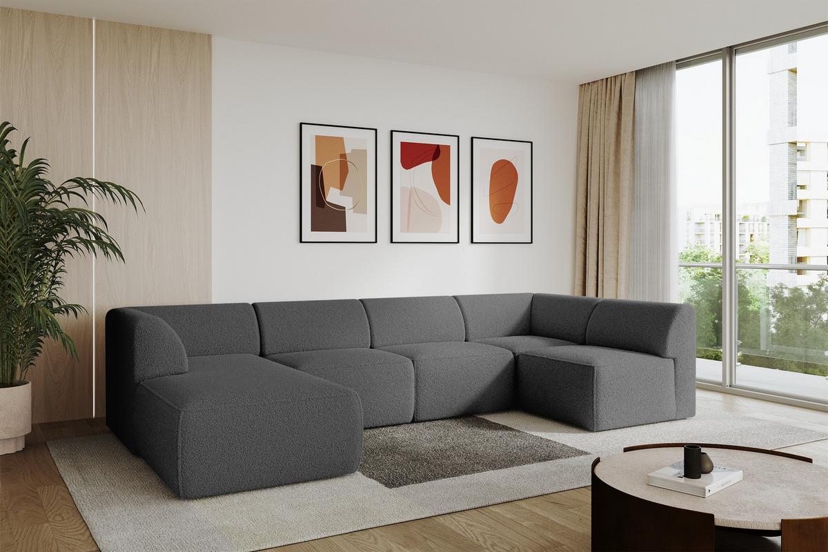 WOHNLANDSCHAFT Ottomane Links MOVO-L 345x180x78 cm Grau Bouclé - Chromfarben, Holzwerkstoff/Kunststoff (345/78/180cm) - ALTDECOR