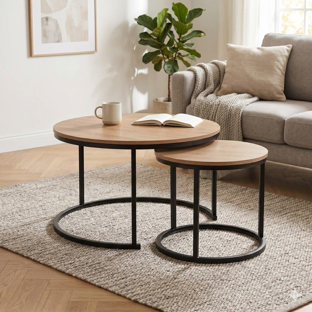 BEISTELLTISCH im 2er-Set - 70/70/45,5 cm - Eichefarben, Holzwerkstoff (77.5/70/45.5cm) - Calicosy