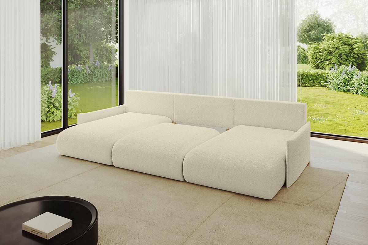 WOHNLANDSCHAFT mit Schlaffunktion und Bettkasten ONESK-U-v1 317x177x72 Beige Bouclé - Hellbraun/Creme, Holzwerkstoff/Kunststoff (317/72/177cm) - ALTDECOR