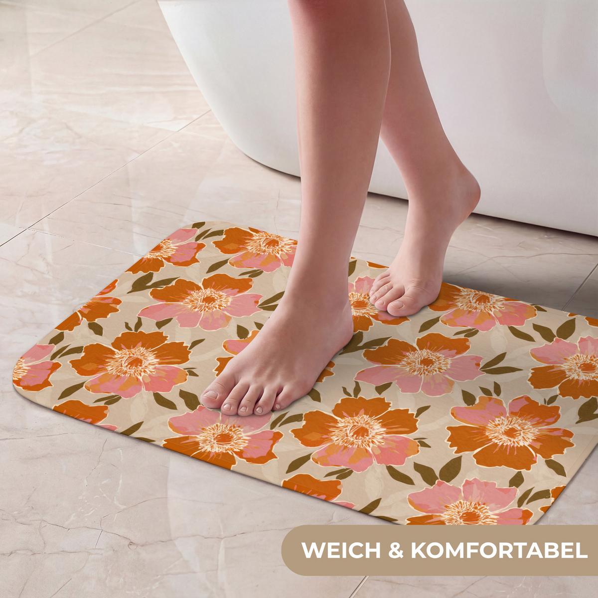 BADEMATTE Blumen - Motiv - Retro 60x40 cm - Multicolor, Textil (60/40cm) - OnlyWow