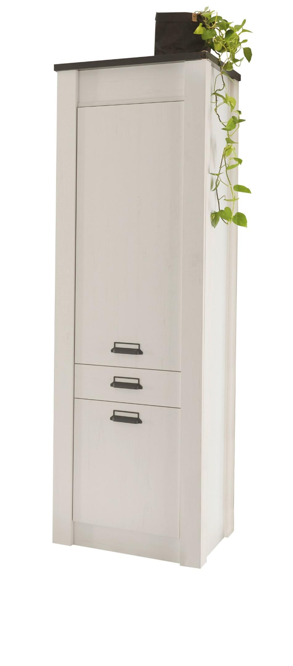 KÜCHE-HOCHSCHRANK weiß Pinie, anthrazit Landhaus 62 x 200 cm, Küchenschrank mit Soft-Close - Anthrazit/Schwarz, Holzwerkstoff/Metall (62/201/64cm) - Furn.Design
