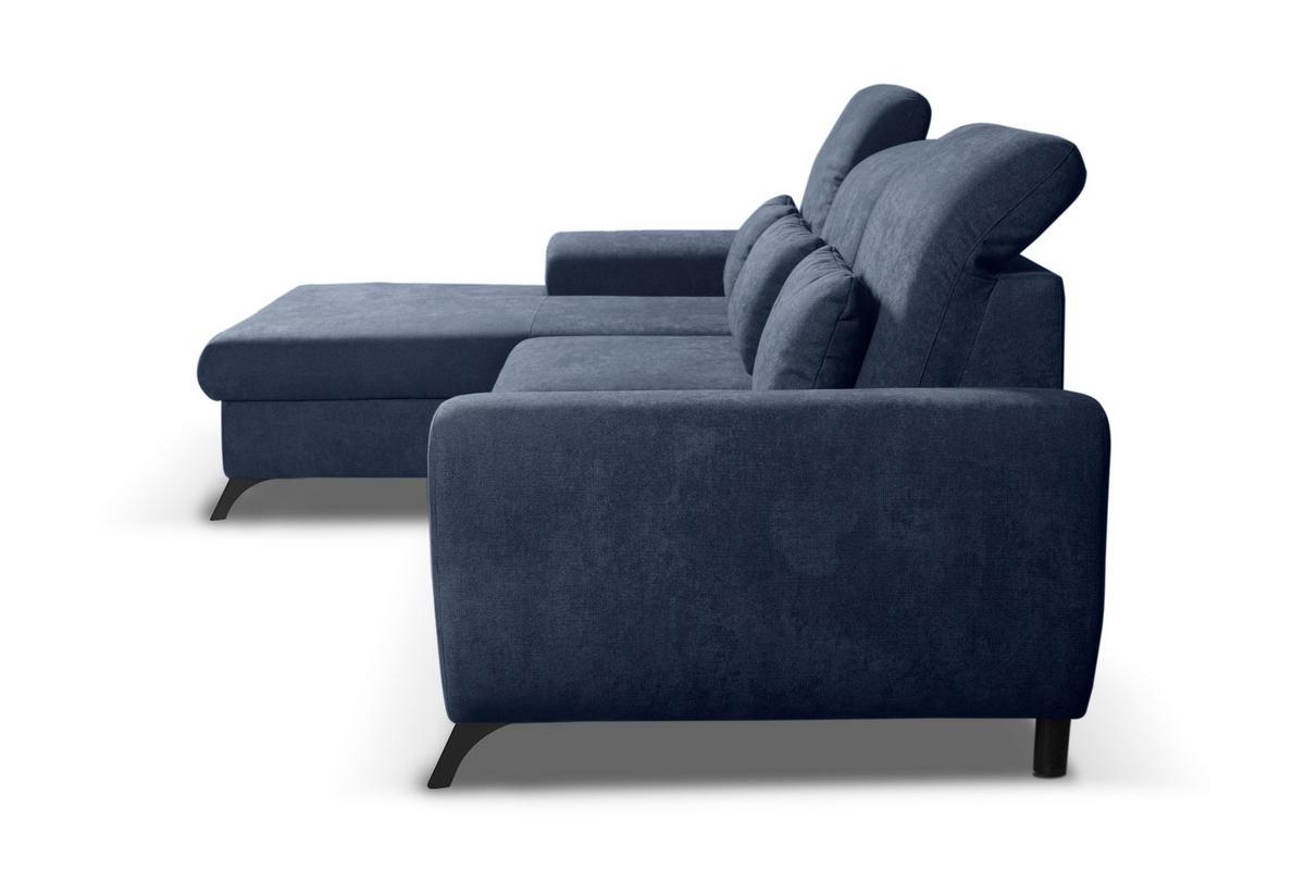 ECKSOFA LUCE L-S Blau Plüsch-Stoff mit Schlaffunktion - Blau, Holz (279/172cm) - MASSENO