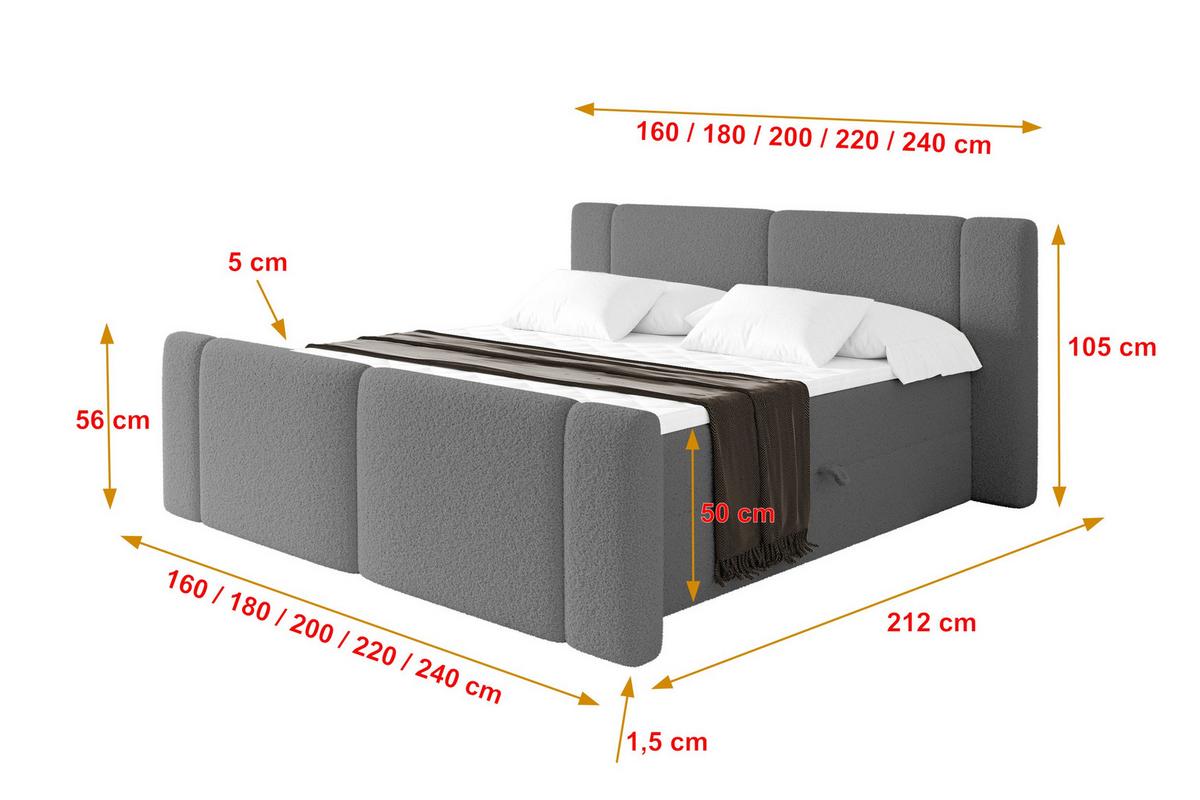 BOXBETT mit Matratze H4 - EVON Zanozek - 180x200 cm Grau - Taupe, Holzwerkstoff (180/200cm) - ALTDECOR