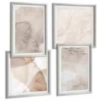 BILDER SET 4er Set - 50x50 cm & 40x60 cm Silberner Rahmen - Aquarellfarben, Boho-Texturen - Silberfarben, Kunststoff (50/50cm) - TULUP