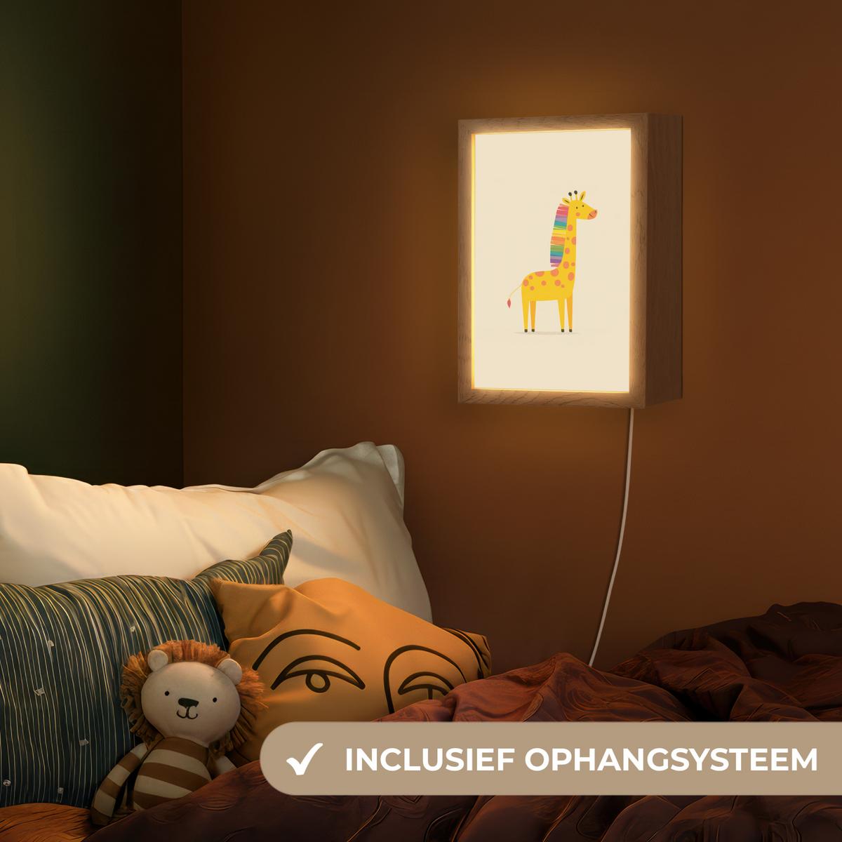 NACHTTISCHLAMPE Giraffe - Regenbogenmähne - Beige 20x30 cm - Beige, Holzwerkstoff (8/20/30cm) - OnlyWow
