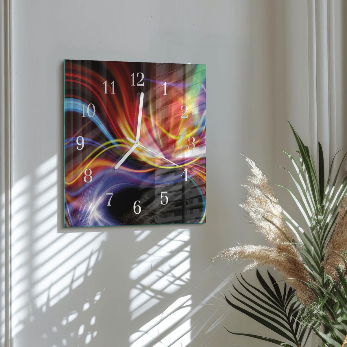 WANDUHR aus Glas 30x30 cm - Abstrakte Kunst - Multicolor, Glas (30/30/0.4cm) - TULUP