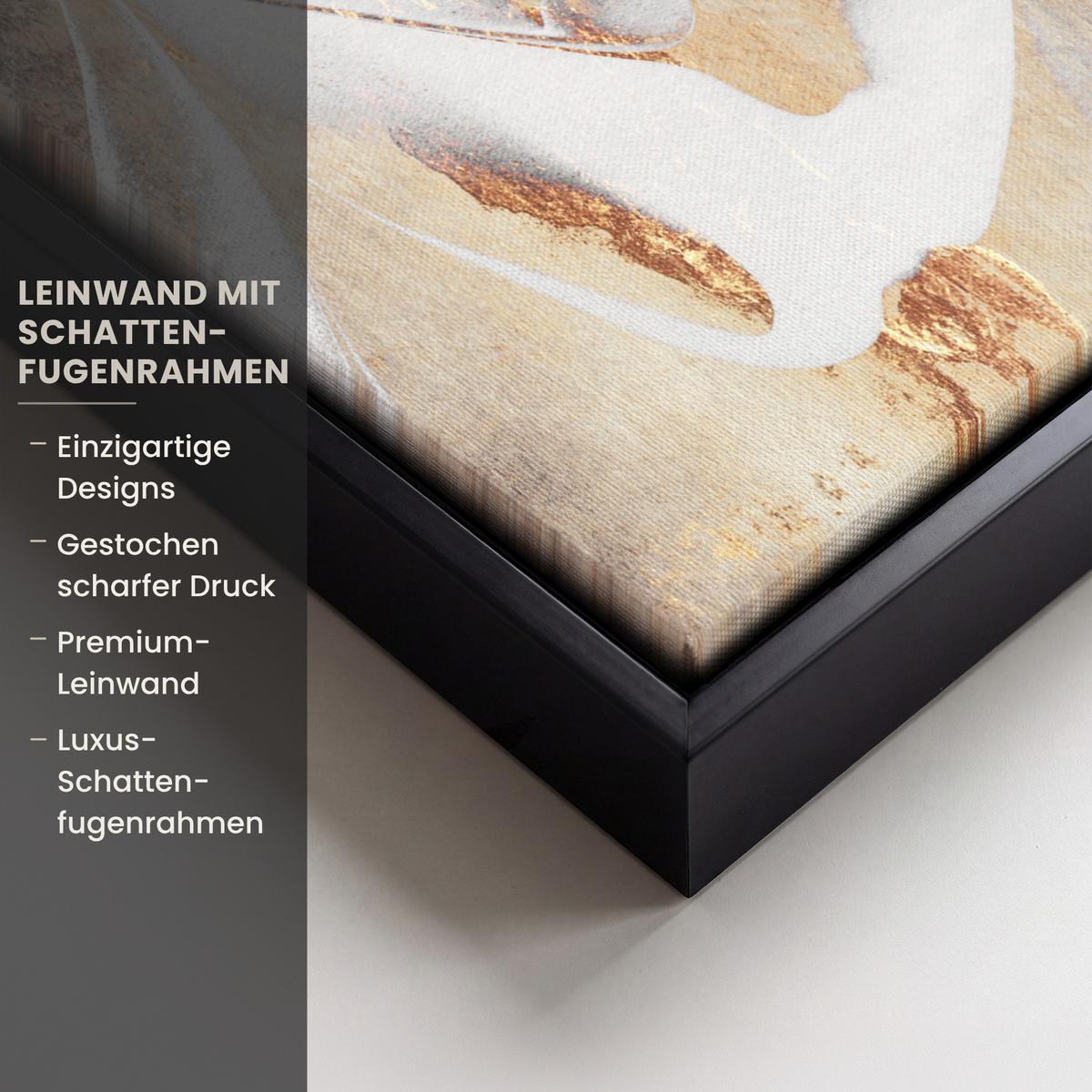 LEINWAND Bilder mit Rahmen - Luxus - Abstrakt - Gold - Weiß - 30x40 - Goldfarben, Textil (30/40cm) - MuchoWow