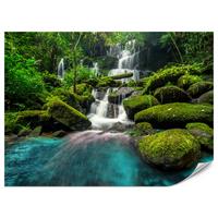 FOTOTAPETE für Küche Wasserfall Dschungel Bäume Steine Tropisch 250x175 - Türkis/Blau, Papier (250/175cm) - Muralo