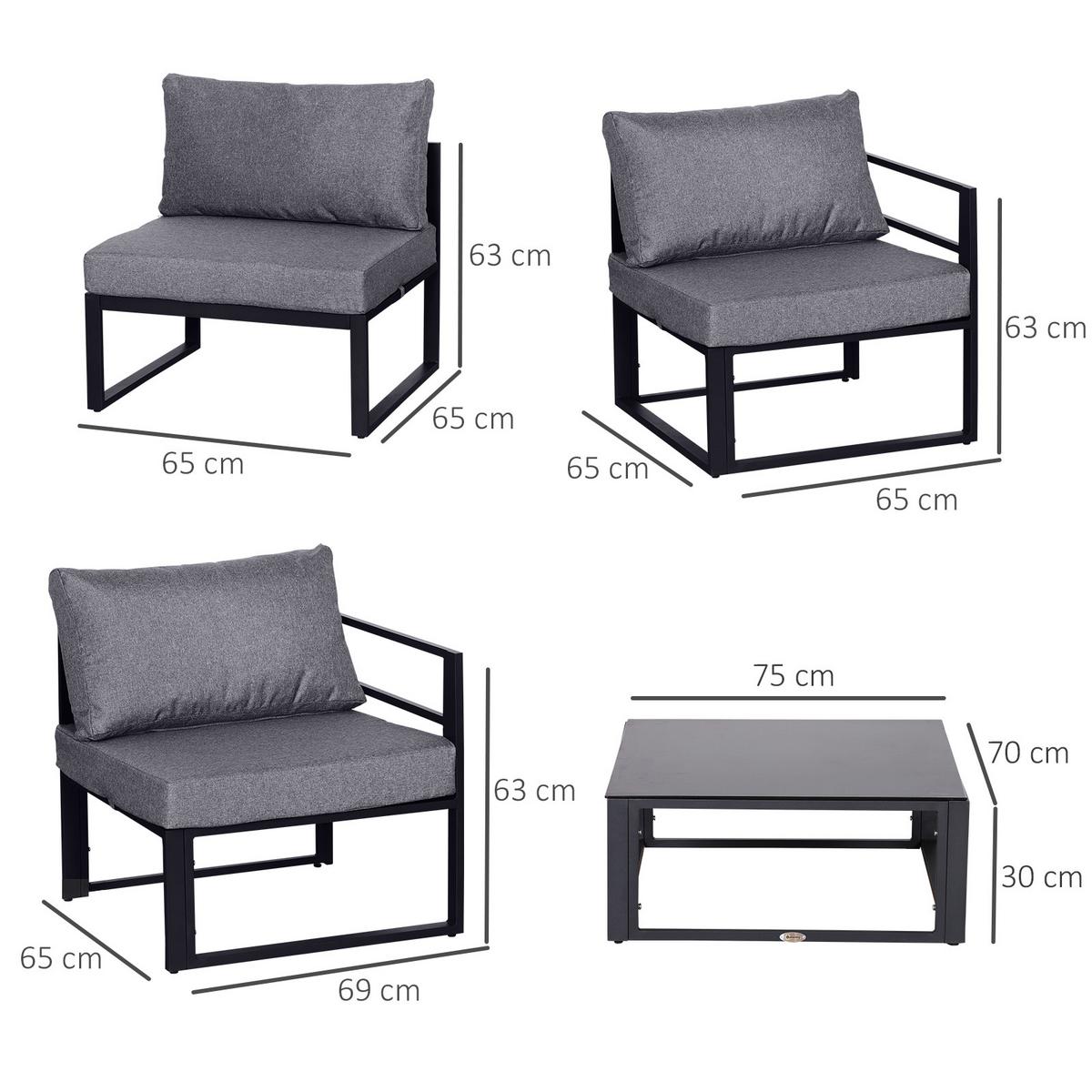 GARTENMÖBEL Set, Alu, Polyester, Grau - Grau, Metall - Outsunny
