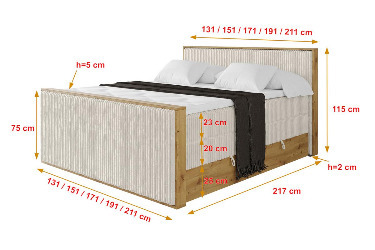 BOXSPRINGBETT LOLLI9 -Z-KING 140x200 - H3/H4 Creme - Creme, Holzwerkstoff (140/200cm) - ALTDECOR