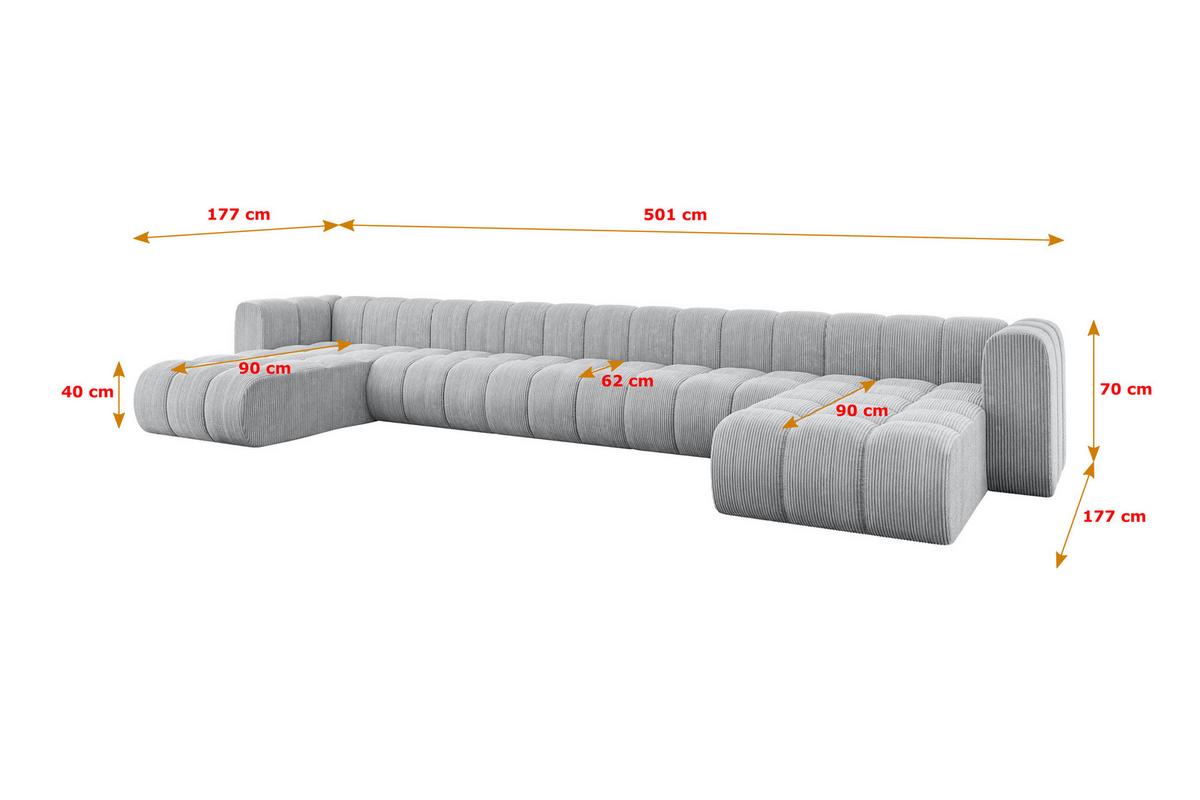 WOHNLANDSCHAFT modulares Sofa Joren-U3 - 501x177x70 cm Grau - Grau, Holzwerkstoff/Textil (501/70/177cm) - ALTDECOR
