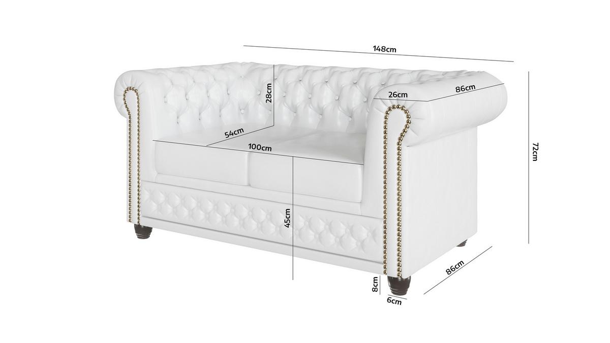 CHESTERFIELD-SOFA 2-sitzer Morin Weiß vegan Leder - Weiß/Braun, Holz/Textil (148/72/86cm) - S-Style Möbel