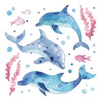 WANDAUFKLEBER 100x155cm - Blaue Delfine - Multicolor, Kunststoff (100/155/0.1cm) - Wallfluent