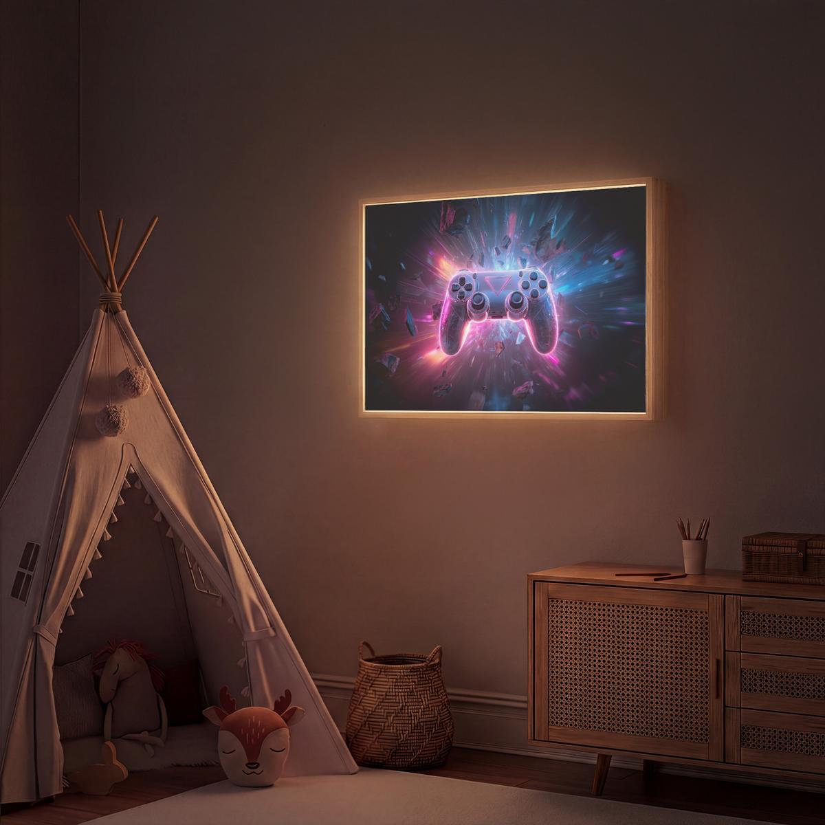 NACHTTISCHLAMPE MIT AKKU Controller - Neon - Explosion - Abstrakt 100x70 cm - Violett, Holzwerkstoff (8/100/70cm) - OnlyWow