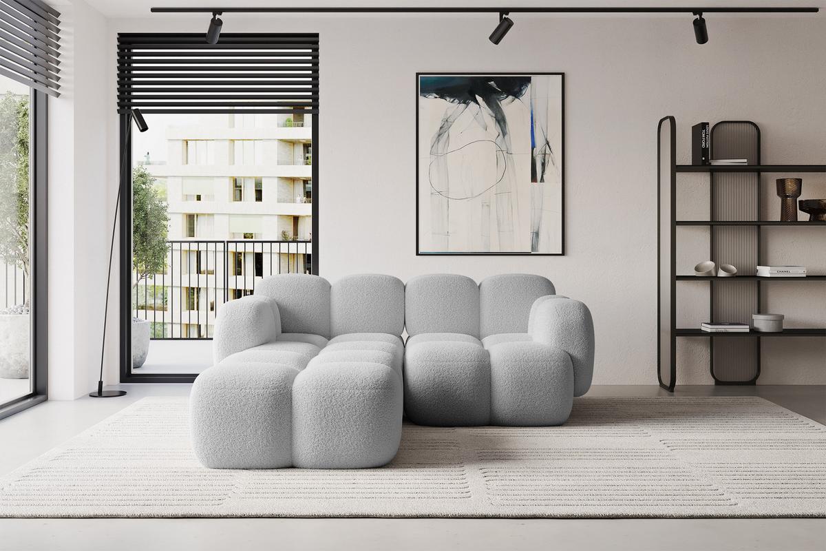 ECKSOFA modulares Sofa Links Miko-L1 214x205x75 Hellgrau Bouclé - Edelstahlfarben/Schwarz, Holzwerkstoff/Kunststoff (214/205cm) - ALTDECOR
