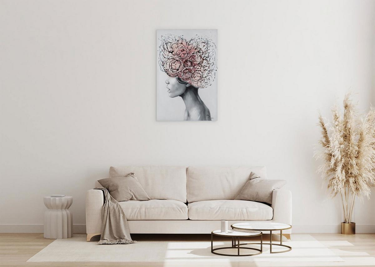 ACRYLBILD HANDGEMALT 60/90 cm - Pink/Grau, Holz/Textil (60/90cm) - KUNSTLOFT