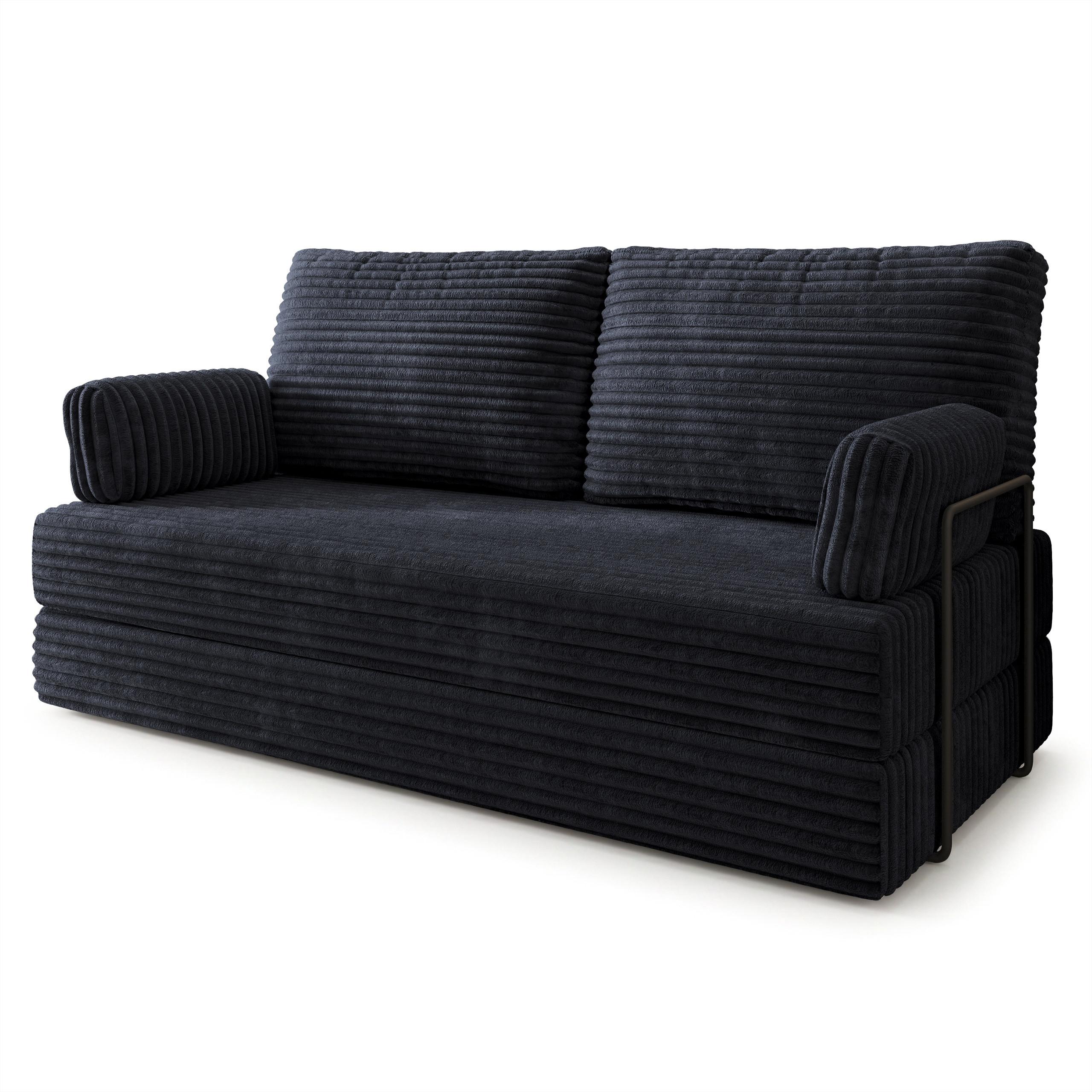 BETTSOFA SILAR aus Schaumstoff Kordstoff Schwarz Schlaffunktion - Schwarz, Textil (170/86/80cm) - MASSENO