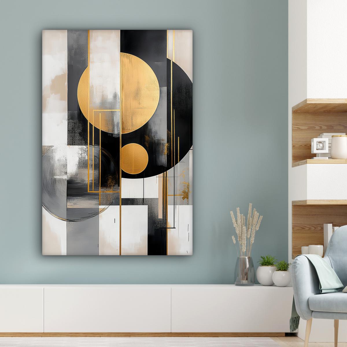 LEINWANDBILD Abstrakt - Gold - Silber - Formen - Ästhetisch - Modern Deko XXL 80x120 cm - Goldfarben, Textil (80/120cm) - MuchoWow