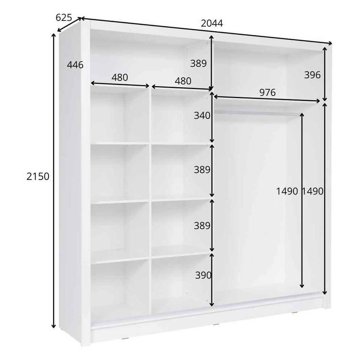 SCHWEBETÜRENSCHRANK RANOR 200/215/62,5cm 2-türig mit Spiegel Grau - Grau, Holzwerkstoff (200/215/62.5cm) - MASSENO