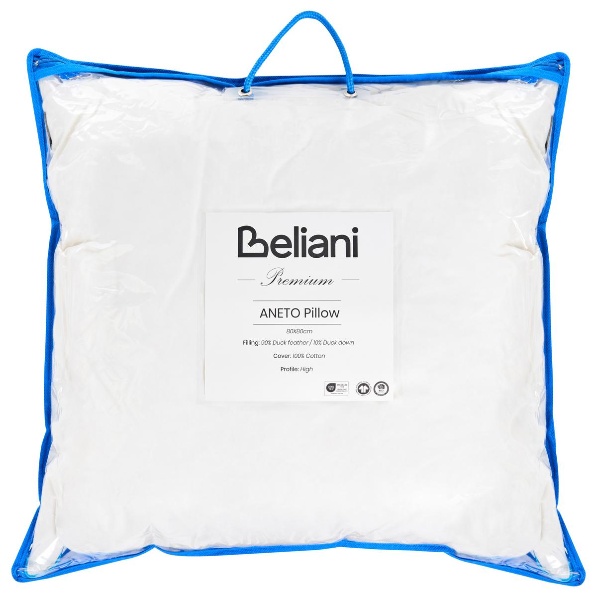 KOPFKISSEN Weiß Hoch 80/80 cm Aneto - Blau/Weiß, Naturmaterialien (80/80cm) - Beliani