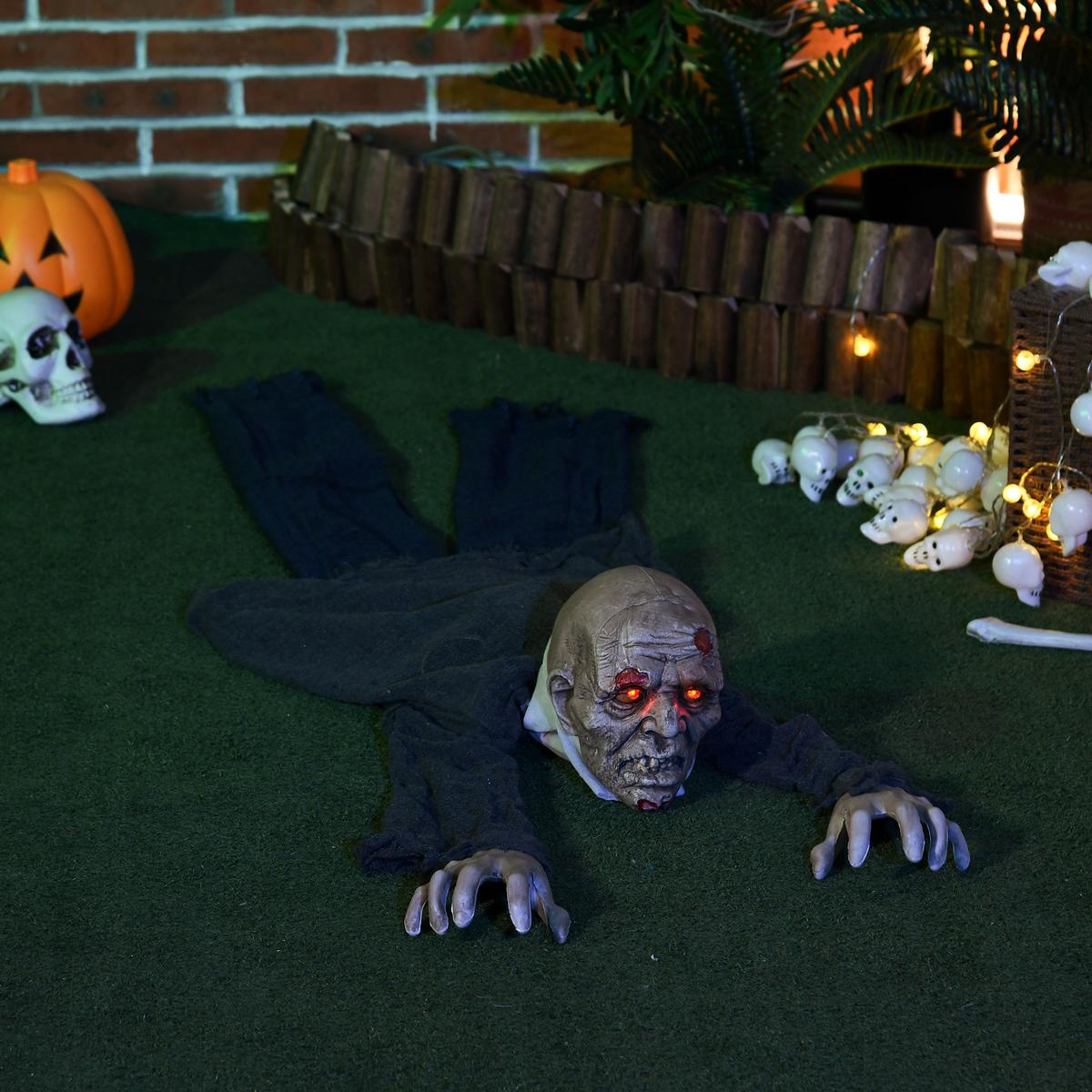 HALLOWEEN-DEKORATION Zombie Untoter 1,40 m Halloween-Zombie mit Leuchtende Augen - Multicolor, Kunststoff (20/159/45cm) - HOMCOM
