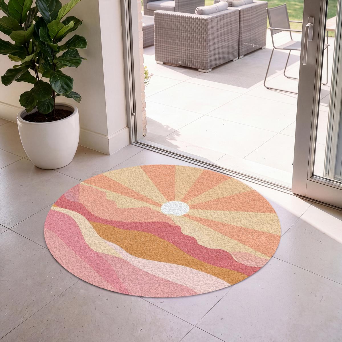 FUSSMATTE Berge - Abstrakt - Sonnenstrahlen - Rosa Sauberlaufmatte 120x120 cm - Rosa, Kunststoff (120/0.4cm) - MuchoWow