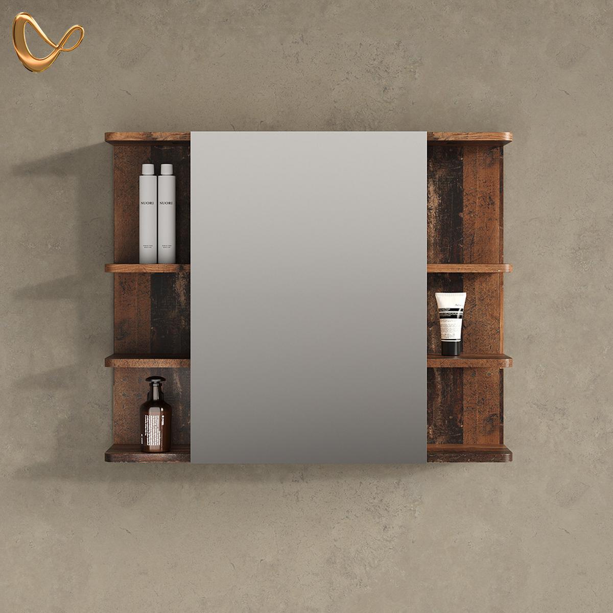 BADSPIEGELSCHRANK Fucino Antikholz 79.6 x 64 cm - Alteiche, Holzwerkstoff (79.6/64/21.2cm) - Livinity®