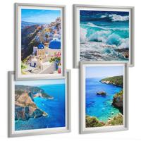 BILDER SET 4er Set - 50x50 cm & 40x60 cm Silberner Rahmen - Griechische Ansichten von Santorin Oia - Silberfarben, Kunststoff (50/50cm) - TULUP