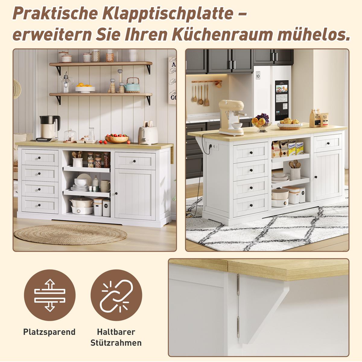 KÜCHENINSEL mit Arbeitsplatte, Schubladen & Stauraum – Weiß/Eiche, 150 cm - Weiß, Holzwerkstoff/Metall (150/76/65cm) - Urban Meuble
