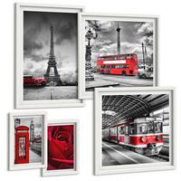 BILDER SET 5er Set - 50x50 cm & 20x30 cm & 40x60 cm Weißer Rahmen - Ikonische Städte London Paris Eisenbahn - Weiß, Kunststoff (40/60cm) - TULUP