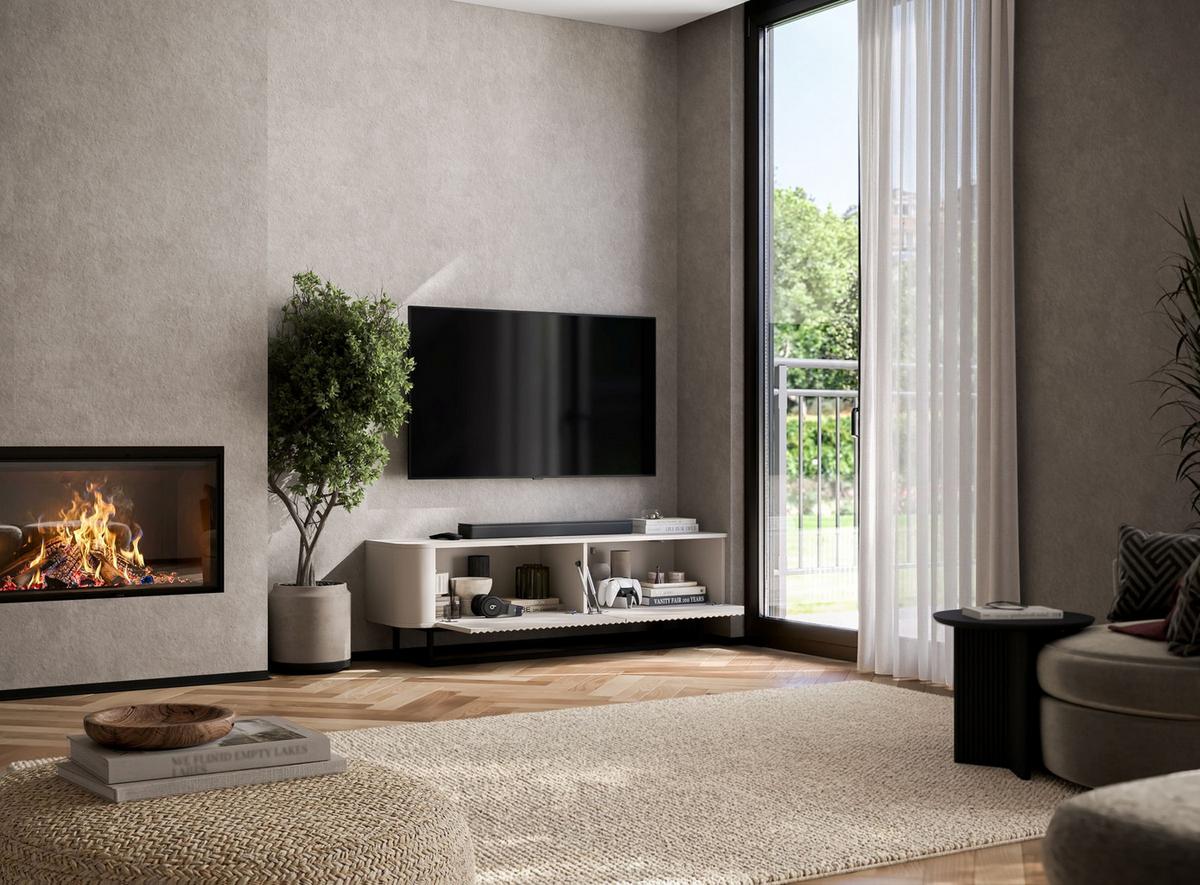TV-LOWBOARD Aurora Kaschmir matt 140 cm mit Metallrahmen - Kaschmir/Schwarz, Holzwerkstoff/Metall (140/44/35cm) - Meble Lindner
