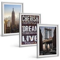 BILDER SET 3er Set - 40x60 cm Silberner Rahmen - Zitat über New Yorker Landschaften - Silberfarben, Kunststoff (40/60cm) - TULUP