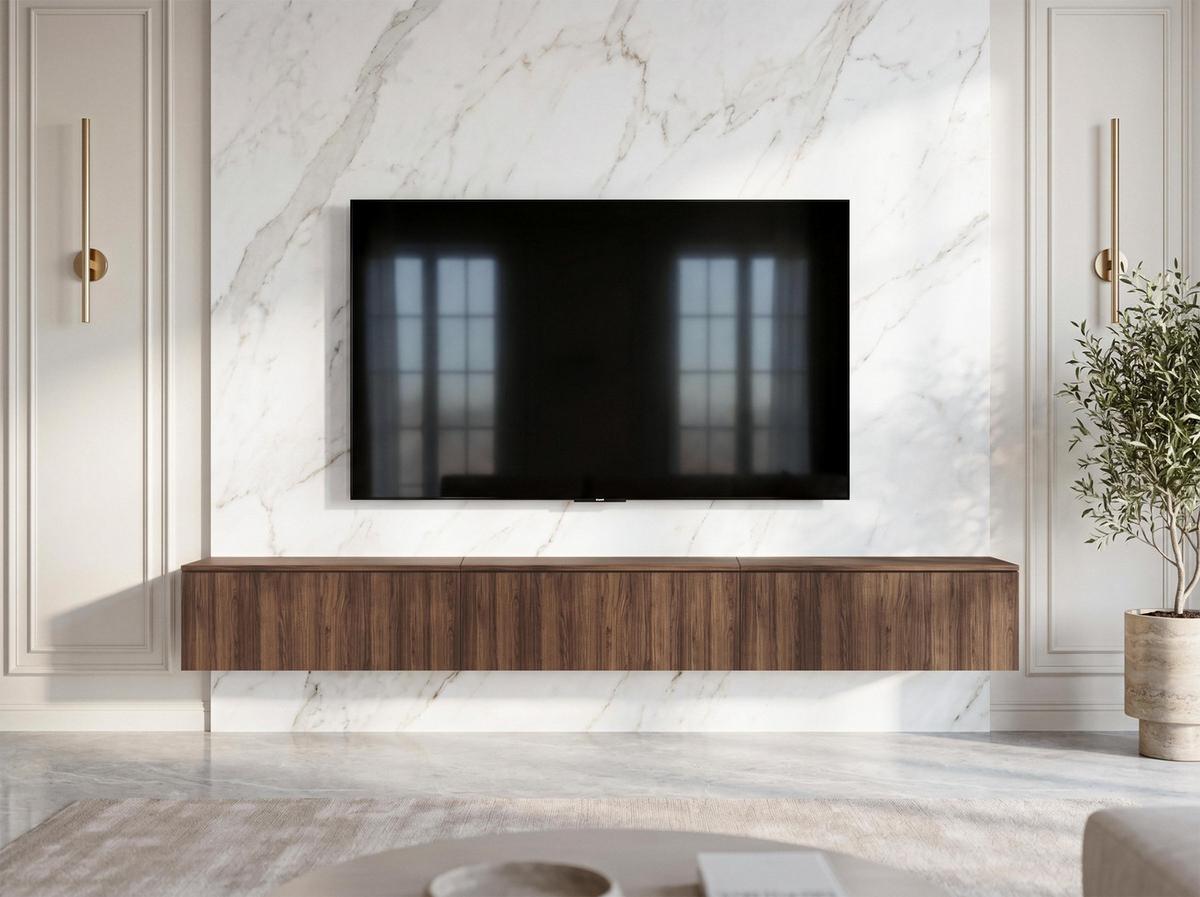 LOWBOARD Barvo 3x100 Nussbaum Warmia 300/34/32 cm – hängendes TV-Board - Nussbaumfarben, Holzwerkstoff (300/34/32cm) - AX Living