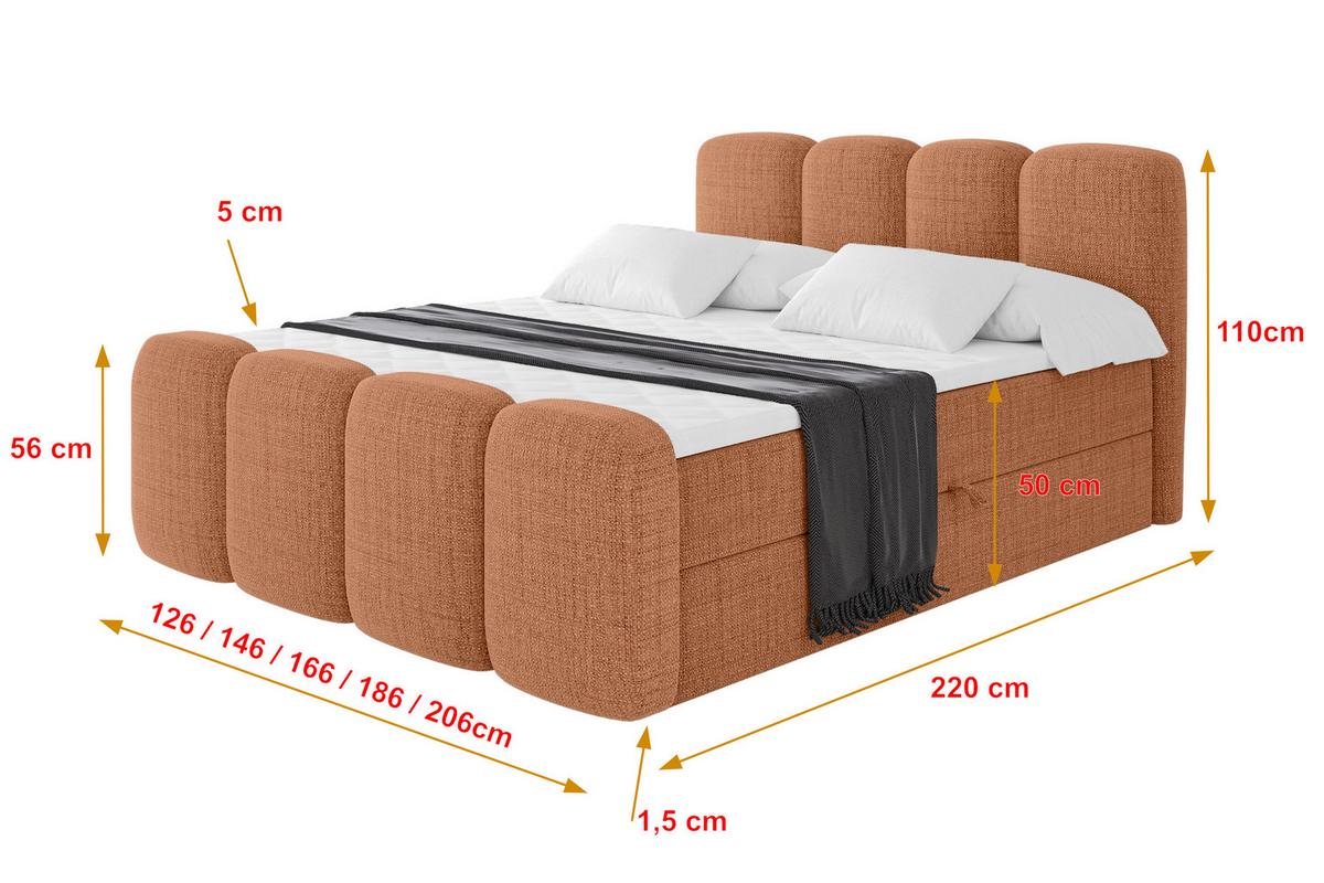 BOXBETT mit Matratze H4 und Lattenrost - NINA-Z - 160x200 cm Aragon - Apricot - Orange, Holzwerkstoff (160/200cm) - ALTDECOR