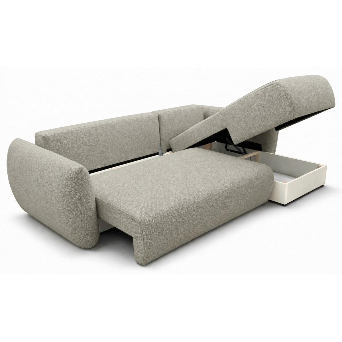 ECKSCHLAFSOFA Zordo GRAUBEIGER CHENILLE RECHTS MIT ZWEI BETTKÄSTEN - Taupe/Schwarz, Kunststoff/Textil (170/256cm) - Selsey