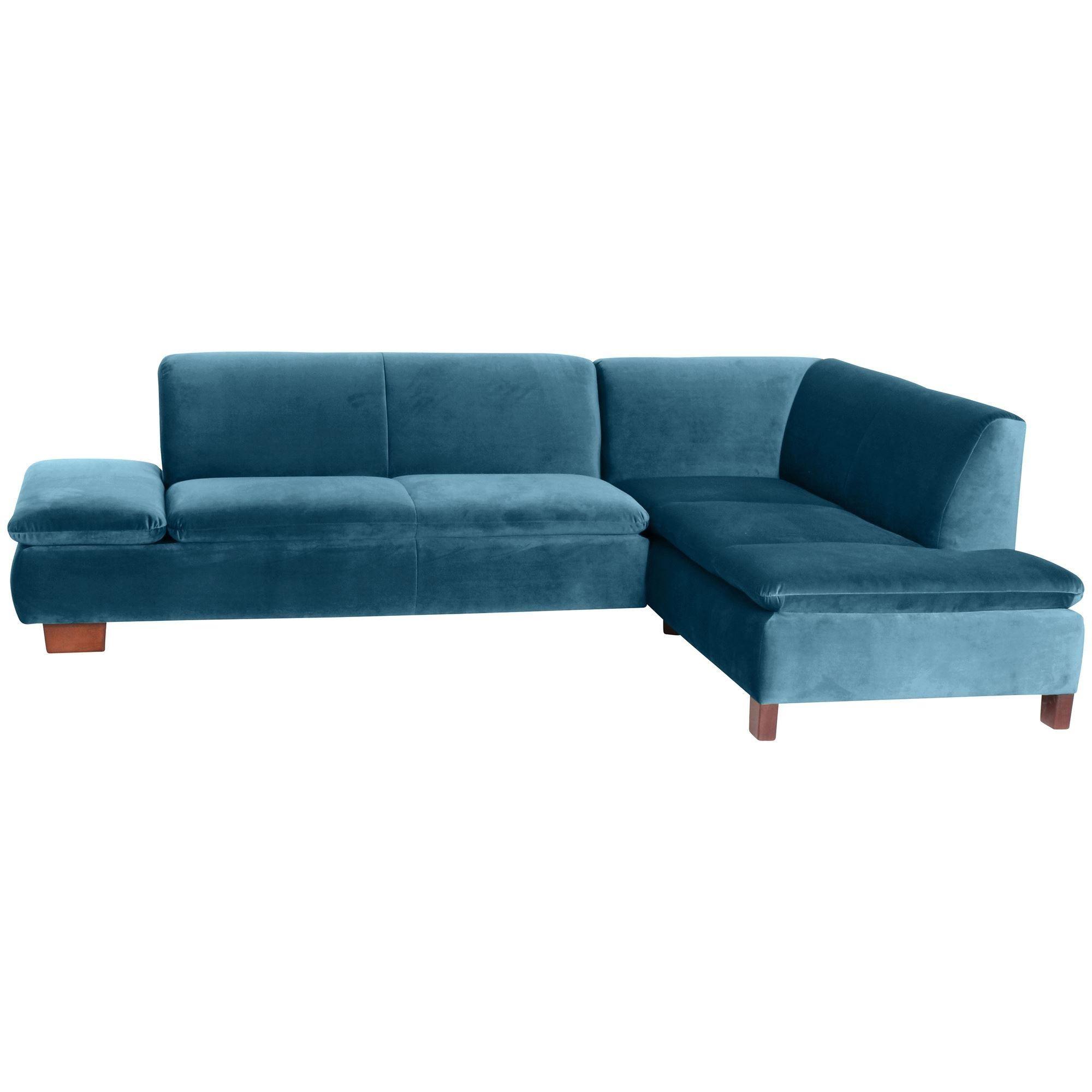 ECKSOFA mit Ottomane rechts Kaye Bezug Samtvelours Buche nussbaum dunkel / petrol - Blau, Kunststoff (270/190cm) - 58aufmkessel