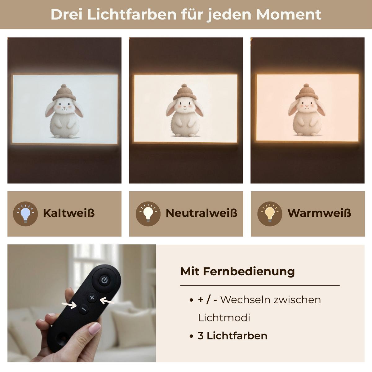 NACHTTISCHLAMPE MIT AKKU Kaninchen - Hut - Ohren - Beige 100x70 cm - Creme, Holzwerkstoff (8/100/70cm) - OnlyWow