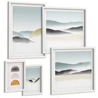 BILDER SET 5er Set - 50x50 cm & 20x30 cm & 40x60 cm Weißer Rahmen - Wellen – Japanische Kunstgrafik - Weiß, Kunststoff (40/60cm) - TULUP