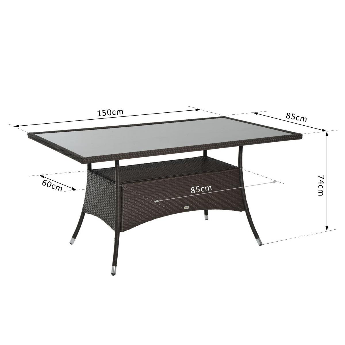 ESSTISCH, Braun + Schwarz, Metall, Sicherheitsglas, Polyrattan - Braun, Kunststoff (150/85/74cm) - Outsunny