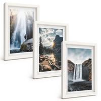 BILDER SET 3er Set - 20x30 cm Weißer Rahmen - Wasserfälle, Berge, Landschaften, Natur - Weiß, Kunststoff (20/30cm) - TULUP