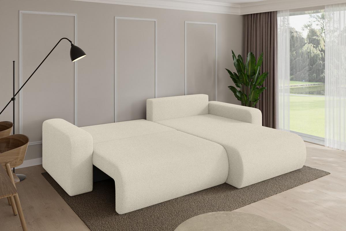 ECKSOFA mit Schlaffunktion Ottomane Rechts BERY-L 276x193x88 Beige Bouclé - Sandfarben/Beige, Holzwerkstoff/Kunststoff (276/193cm) - ALTDECOR