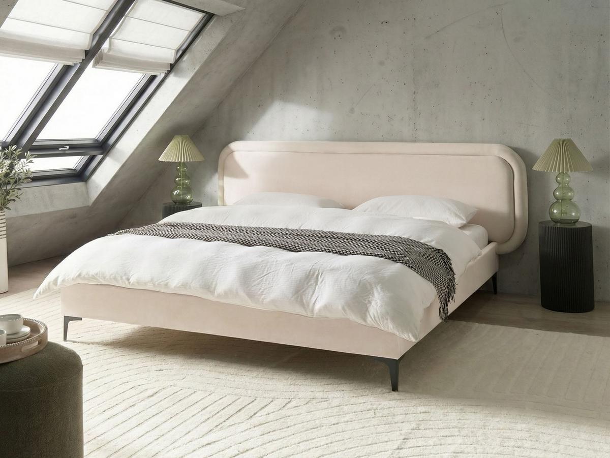 BETT mit Lattenrost 180/200 Samtstoff Hellbeige Suzette - Beige, Textil (180/200cm) - Beliani