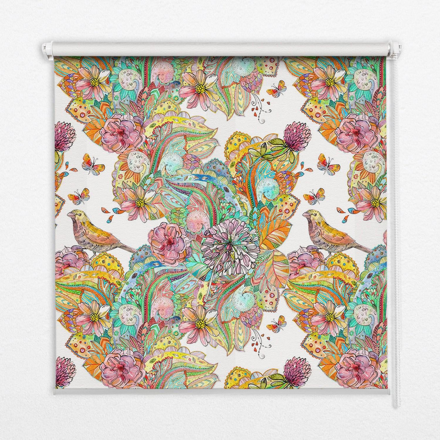 INNENROLLO - Fensterrollo - Rollo - 120x140 cm - Farbenfrohes Muster der Natur - Gelb, Kunststoff (120/140/0.5cm) - TULUP