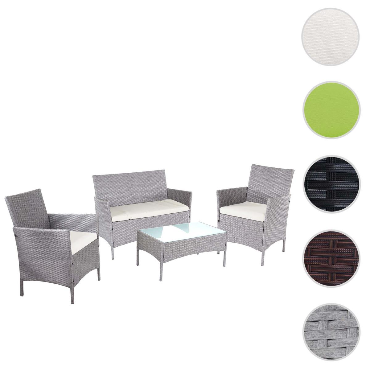 POLY-RATTAN GARTEN-GARNITUR Grau - Weiß/Grau, Kunststoff - MCW