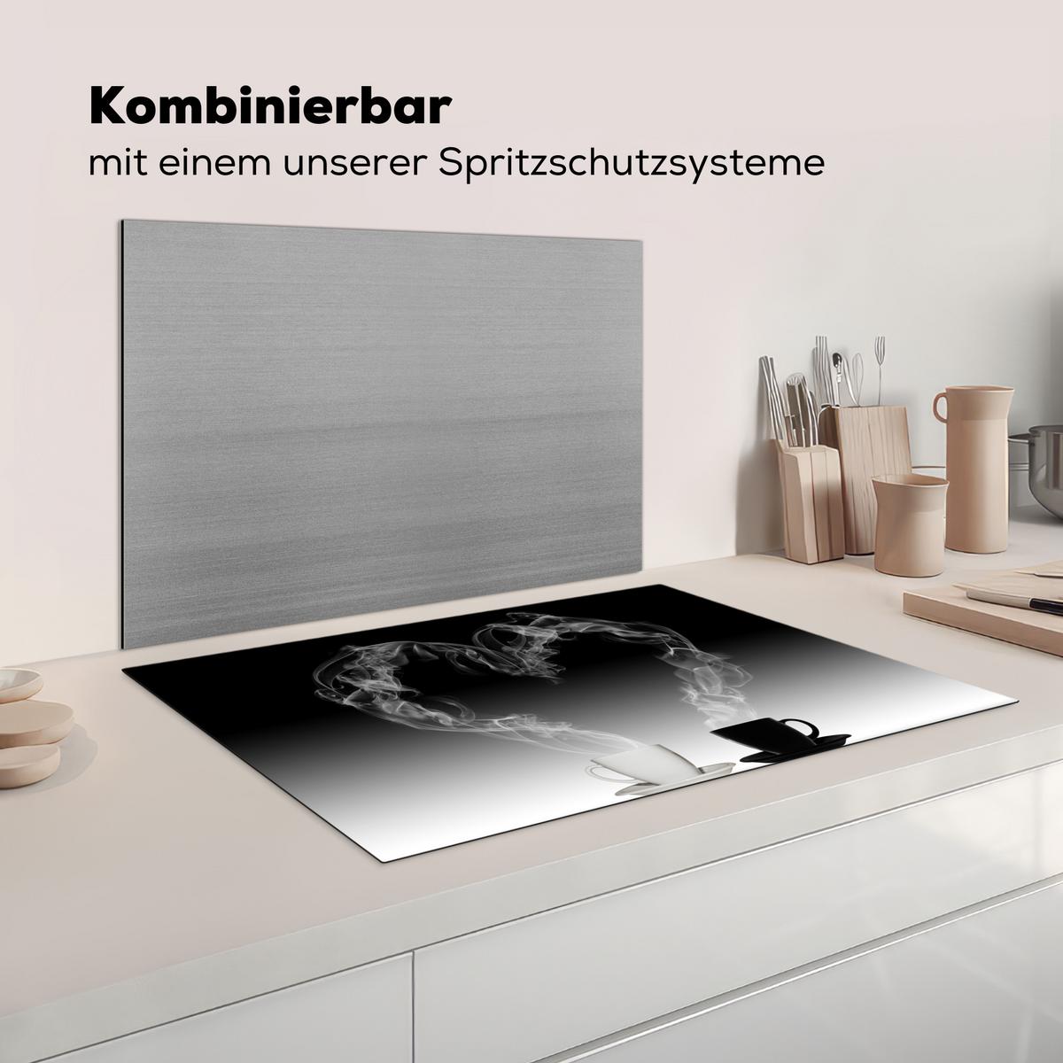 HERDABDECKPLATTE Kaffee - Herz - Schwarz und weiß - Tassen Induktionsschutz 80x52.2 cm - Weiß, Kunststoff (80.2/52.2/0.2cm) - MuchoWow