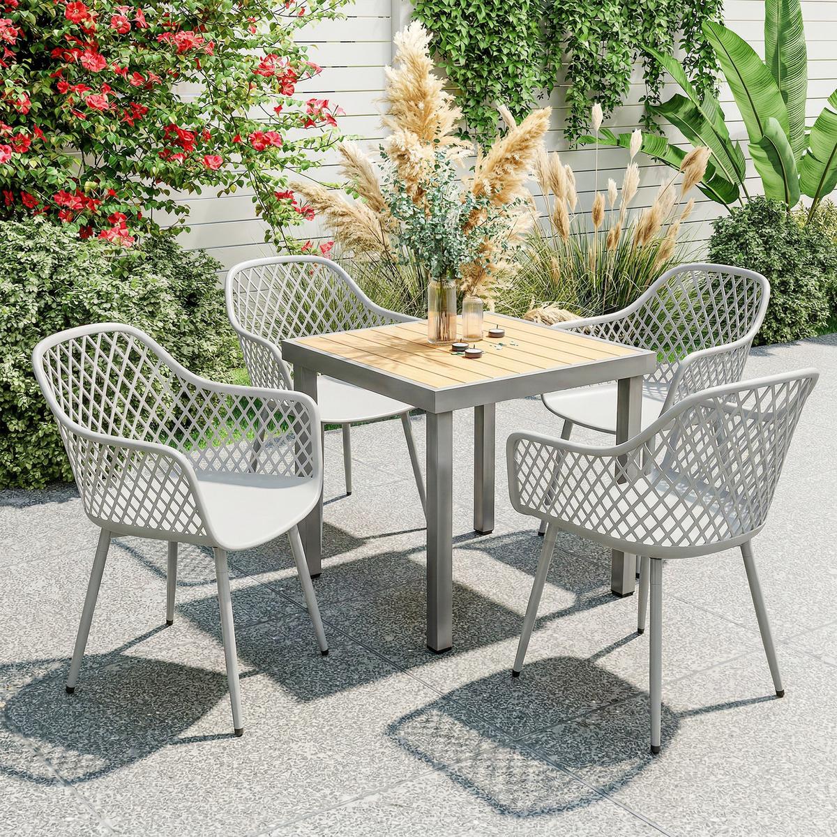 GARTENSTÜHLE 4er Set Metall Kunststoff Grau - Grau, Kunststoff/Metall (51/84/56cm) - Outsunny